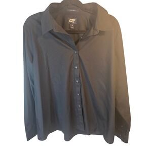 Lands End Women 18 Black No Iron Supima Cotton Button Down Shirt Long Sleeve